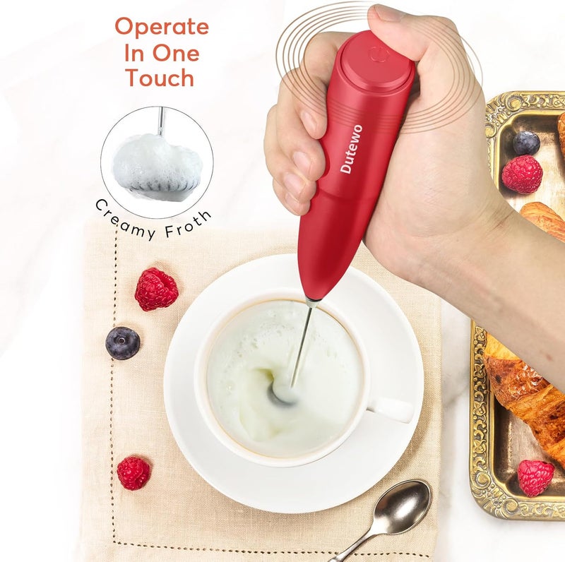 Dutewo Hand Mixer Milk Frother for Coffee - Frother Handheld Foam Maker for Lattes, Electric whisk Drink Mixer Mini Foamer for Cappuccino, Frappe, Matcha, Hot Chocolate, Red 199C - Image 3